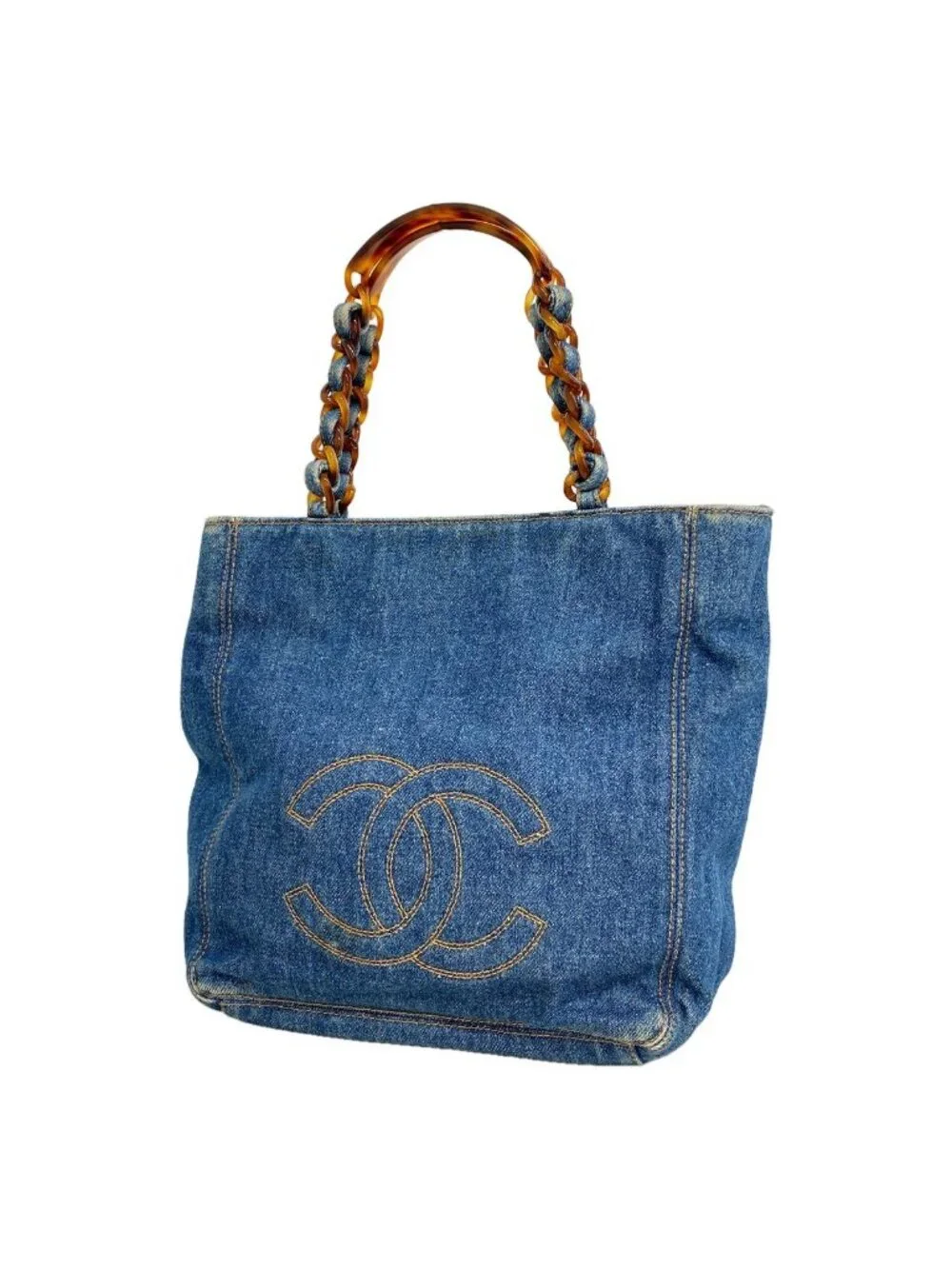 Chanel Tote Bag Denim Blue Gold